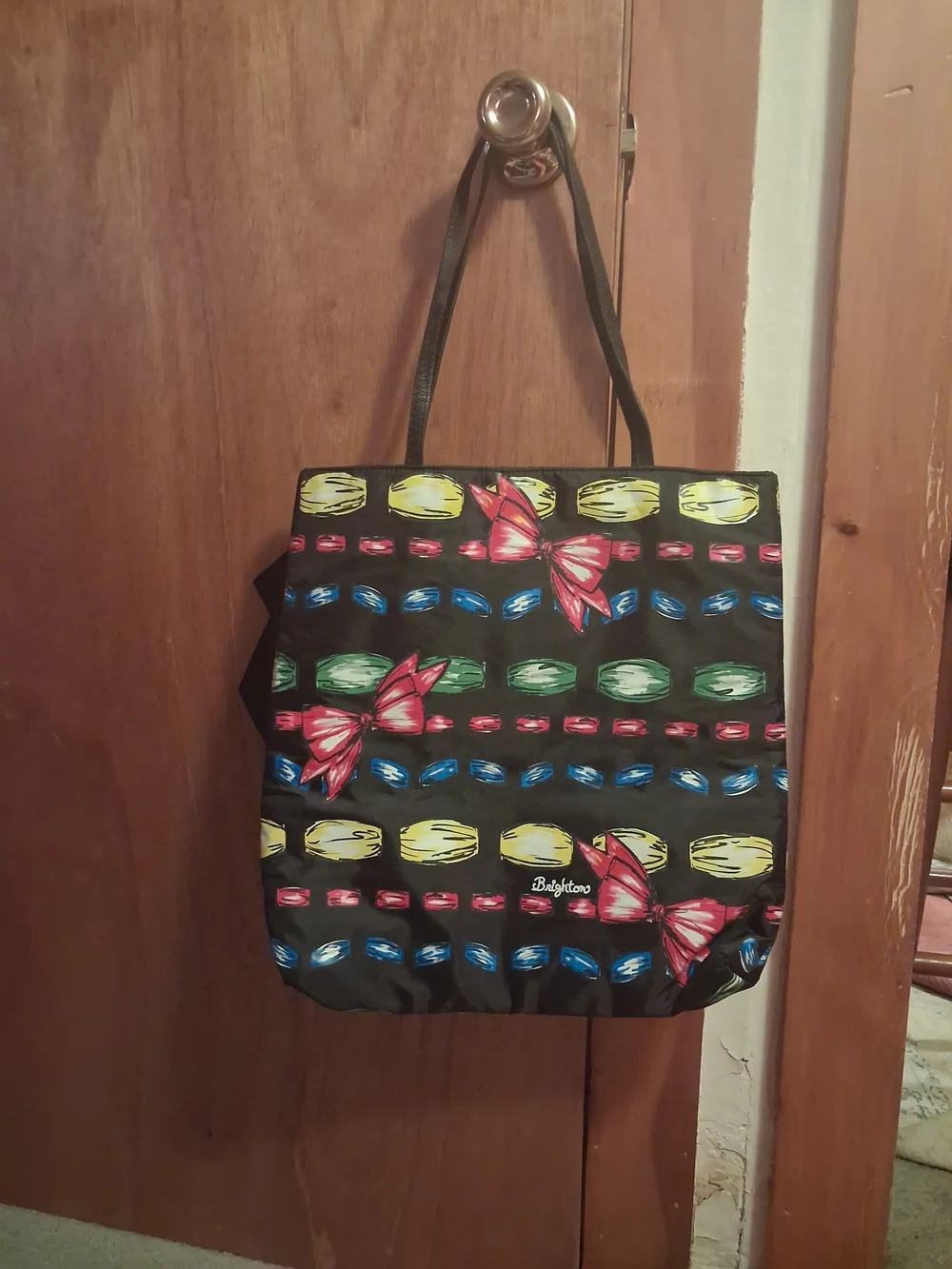 Brighton Black Tote with Multicolor Floral Print and Large Black Bow